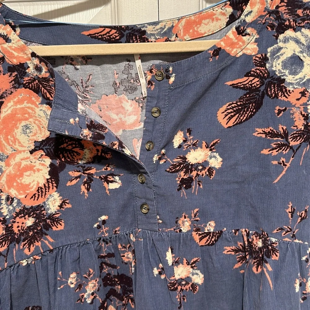 Free People Harper Mini Dress Micro Corduroy Blue Combo